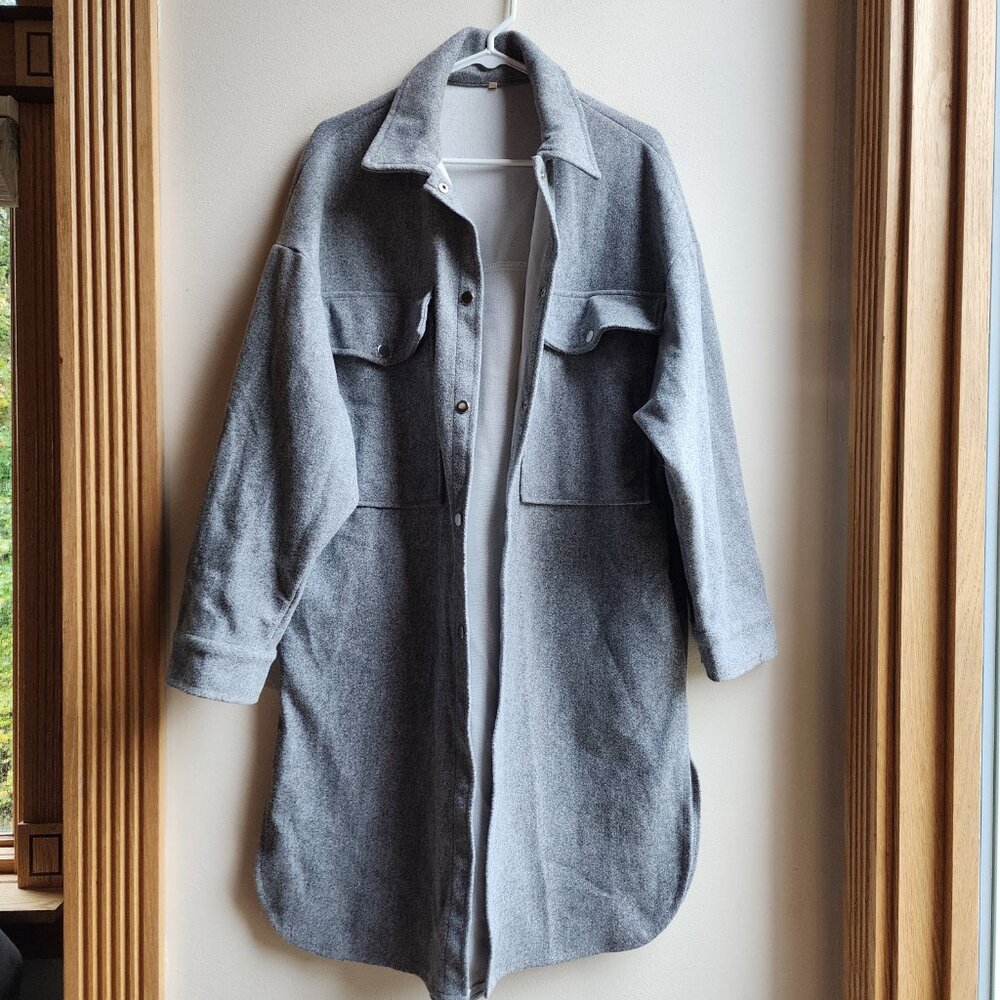 Amazon Wool Blend Long Gray Shirt Coat Jacket Size Large